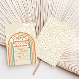 Invitación Ducha de novia Retro Rainbow Daisy Groovy