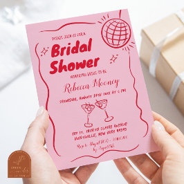 Invitación Ducha de novia retro vintage de color rosa rojo il