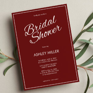 Invitación Ducha de novia roja de Crimson de guión minimalist