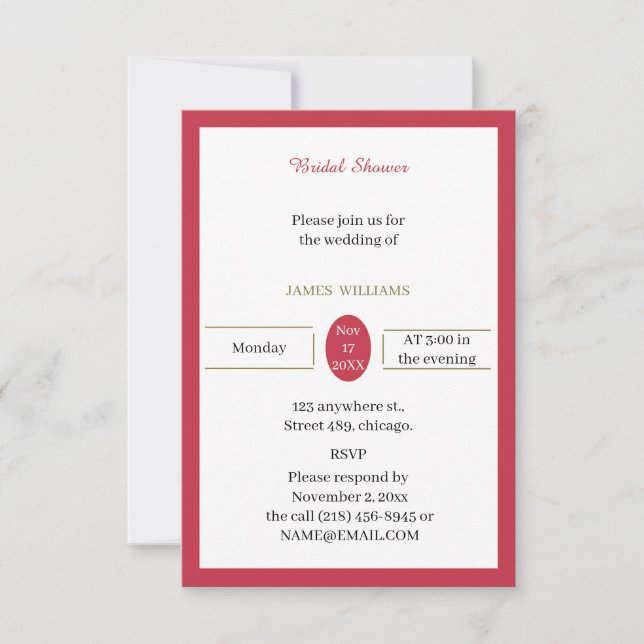 Invitación Ducha de novia roja simple personalizada (Anverso)