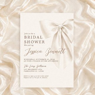 Invitación Ducha de Novia Romántica con Lazo de Marfil Elegan
