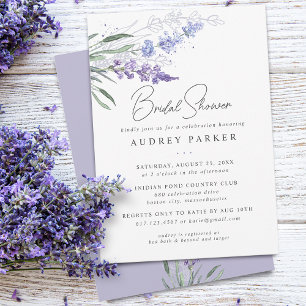 Invitación Ducha de Novia Romántica de Flor de Lavanda con Ac