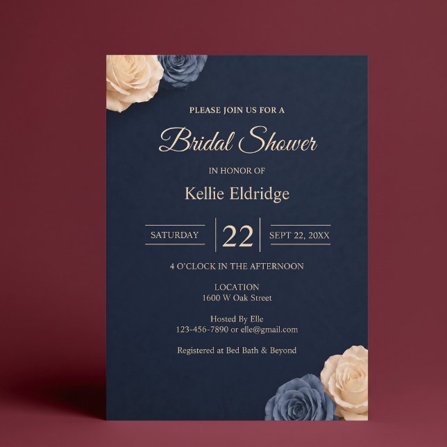 Invitación Ducha de Novia Rosa Azul Marino (Subido por el creador)
