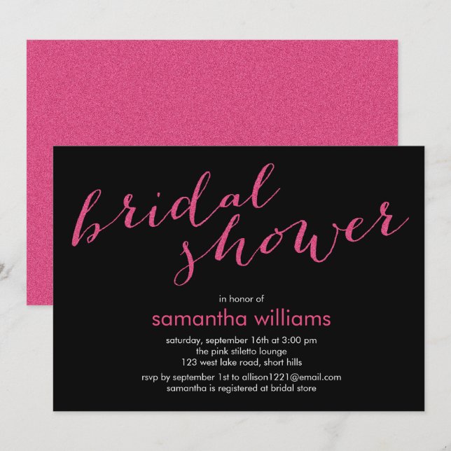 Invitación Ducha de novia rosa caliente (Anverso / Reverso)