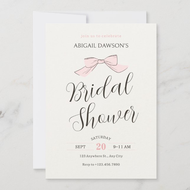 Invitación Ducha de novia rosa con arco suave (Anverso)
