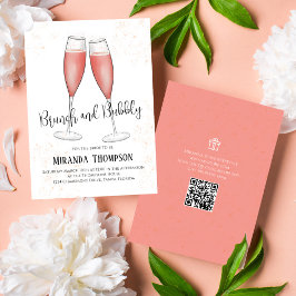 Invitación Ducha de novia rosa de color brunch y burbuja