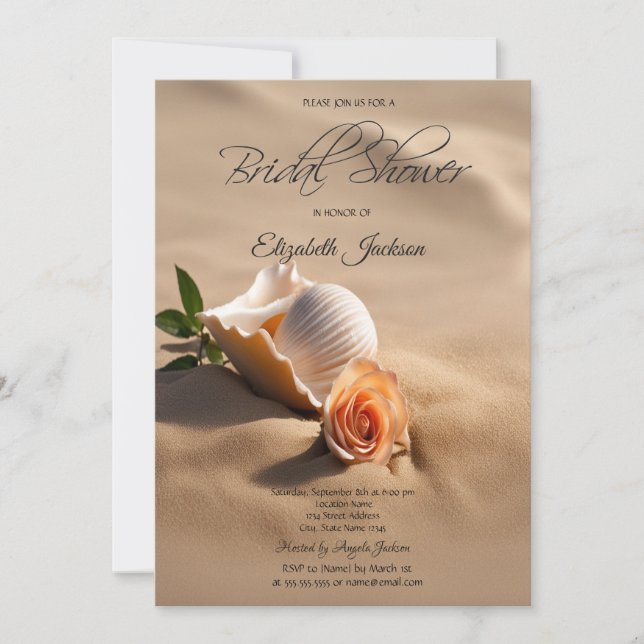 Invitación Ducha de Novia Rosa de Conchas de Mar (Anverso)