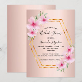 Invitación Ducha de novia Rosa de oro flores rosa rubor geo