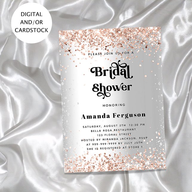 Invitación Ducha de novia rosa de plata de oro moderno (Subido por el creador)