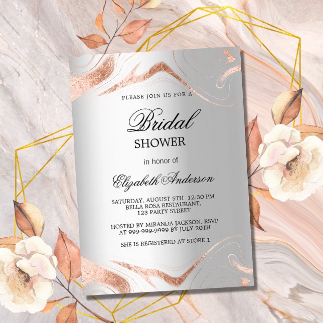 Invitación Ducha de novia rosa de plata mármol dorado elegant (Subido por el creador)