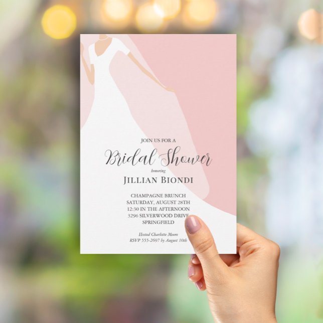 Invitación Ducha de novia rosa de Rubor con vestido y velo (Subido por el creador)