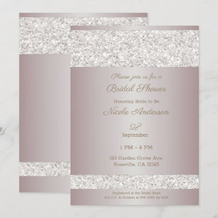 Invitación Ducha de Novia Rosa Destello Brillo Blanco
