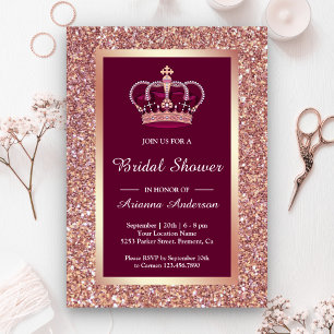 Invitación Ducha de Novia Rosa Dorado Brillante Princesa