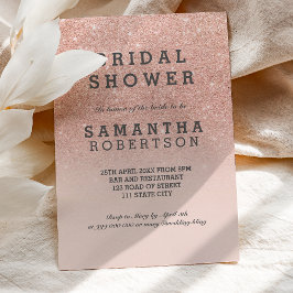 Invitación Ducha de novia rosa dorado falso brillo
