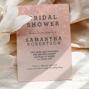 Invitación Ducha de novia rosa dorado falso brillo