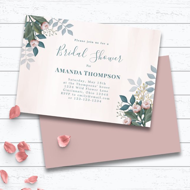 Invitación Ducha de novia rosa elegante Personalizado floral (Bridal shower custom invitation.)