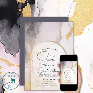 Invitación Ducha de Novia   Rosa Fluida Abstracta Gris y Dora