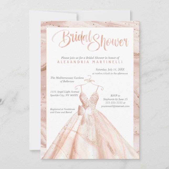 Invitación Ducha de novia Rosa Gold personalizada (Anverso)