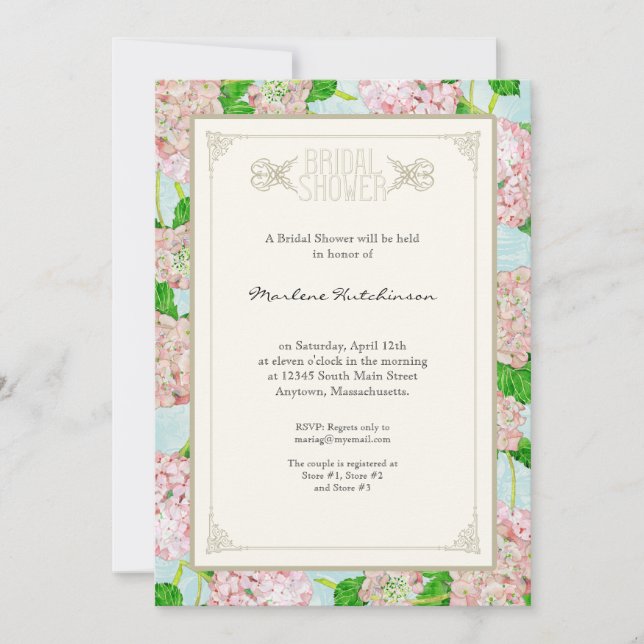 Invitación Ducha de novia Rosa Hydrangea Lace Floral Formal (Anverso)