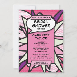 Invitación Ducha de Novia Rosa Moderna Divertida Libro de Cóm