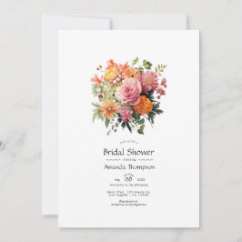 Invitación Ducha de novia rosa, Naranja y floral verde