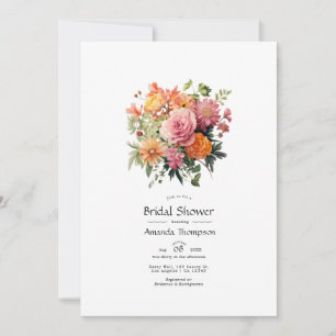 Invitación Ducha de novia rosa, Naranja y floral verde