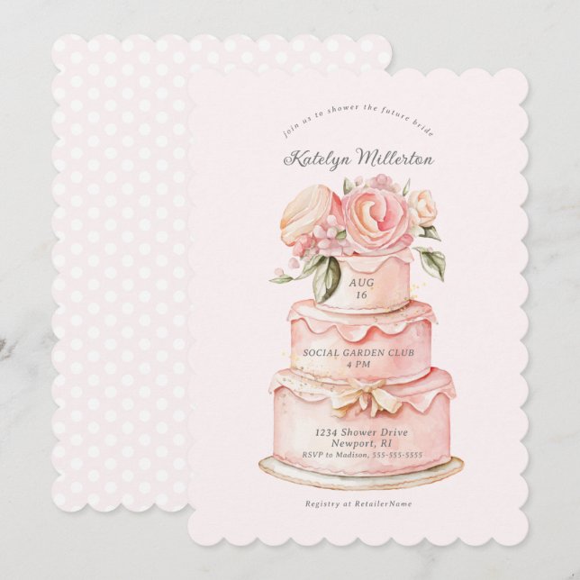 Invitación Ducha de novia rosa pastel floral (Anverso / Reverso)