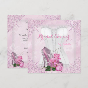 Invitación Ducha de Novia Rosa Pink Tacón Alto Encaje Damask