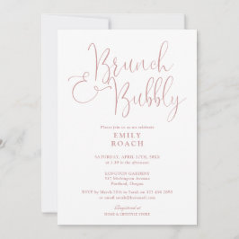 Invitación Ducha de Novia Rosa Polvoriento con Brunch y Burbu