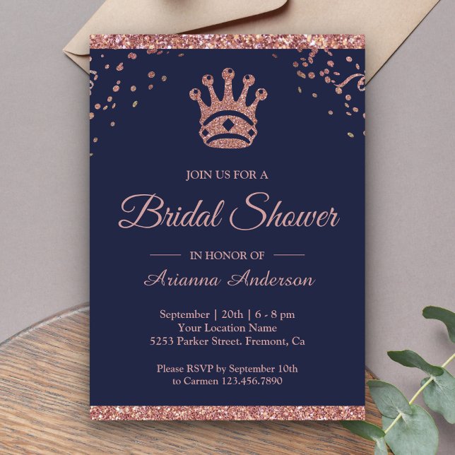 Invitación Ducha de Novia Rosa Princesa Dorado Brillo (Subido por el creador)