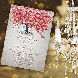 Invitación Ducha de Novia Rosa Rojo Plateada Boscosa Corazón 