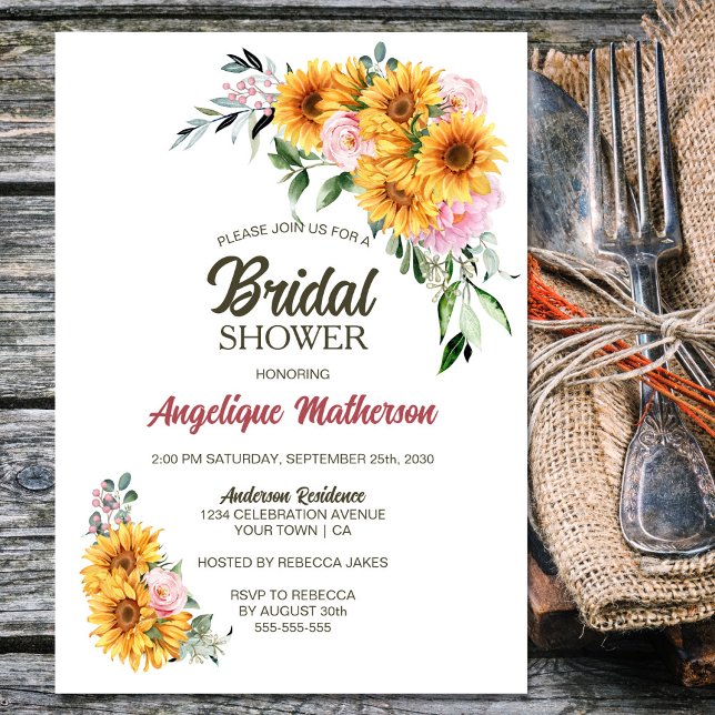 Invitación Ducha de novia rosa rosa de girasol (Subido por el creador)