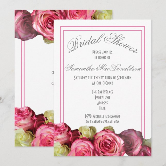 Invitación Ducha de novia rosa rosa rosa (Anverso / Reverso)