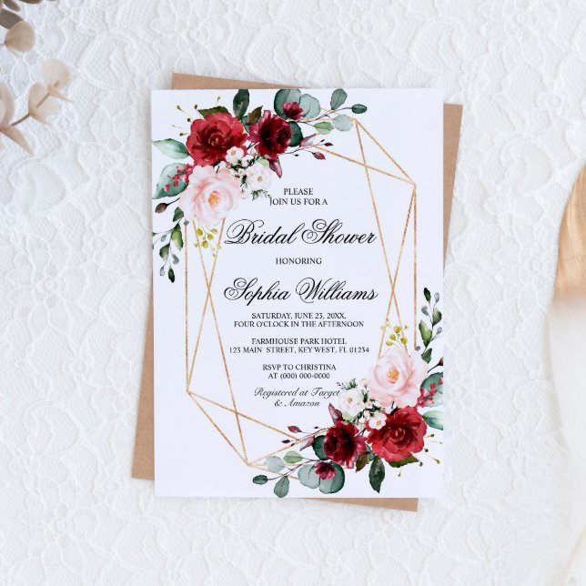 Invitación Ducha de novia Rosa rosa y borgoña de Rubor (Subido por el creador)