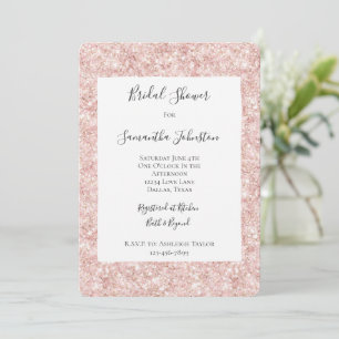 Invitación Ducha de Novia Rosa Rubor Glitzy Brillo Destello
