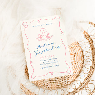 Invitación Ducha de Novia Rosa y Azul Dibujada a Mano Caprich