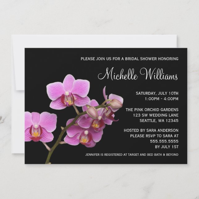 Invitación Ducha de novia rosa y negra (Anverso)