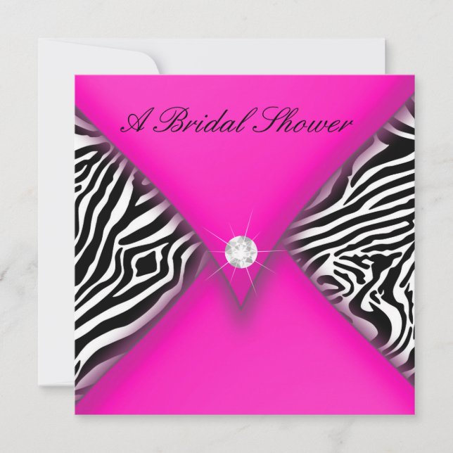 Invitación Ducha de novia rosa y negra de cebra (Anverso)