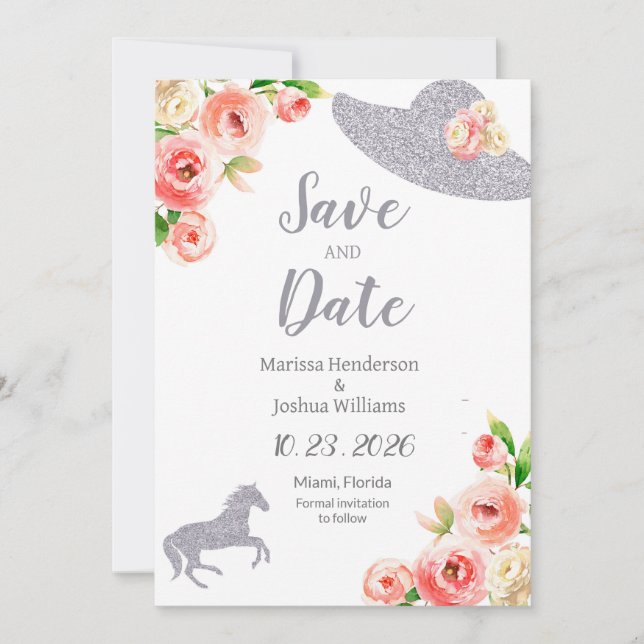 Invitación Ducha de novia rosa y plateada salva la fecha (Anverso)