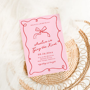 Invitación Ducha de Novia Rosa y Rojo Caprichosa Dibujada a M