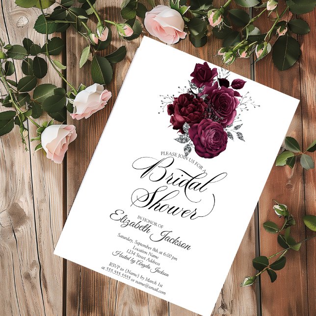 Invitación Ducha de Novia Rosas de Borgoña (Subido por el creador)