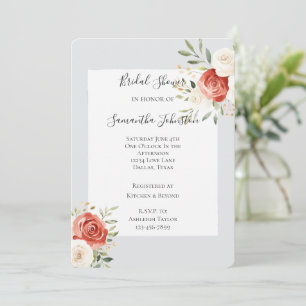 Invitación Ducha de Novia Rosas Grises Rojas Crema Románticas