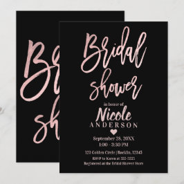 Invitación DUCHA DE NOVIA Rose Gold Rosa Hoja Moderno Script