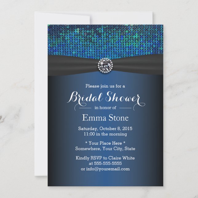 Invitación Ducha de novia Royal Blue Diamond & Ribbon (Anverso)
