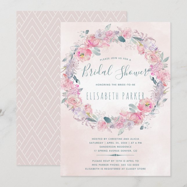 Invitación Ducha de novia rubia rosa rosa de flor rubia (Anverso / Reverso)