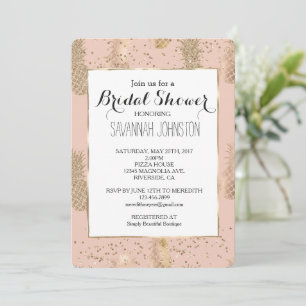 Invitación Ducha de Novia Rubor Dorado Glam Tropical Piñas