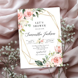 Invitación Ducha de novia Rubor Pink Floral y Gold Purpurina