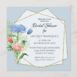 Invitación Ducha de novia Rubor rosa y azul turbio floral de 