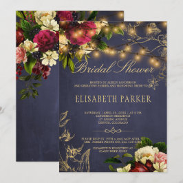 Invitación Ducha de novia ruidosa en invierno floral marina b