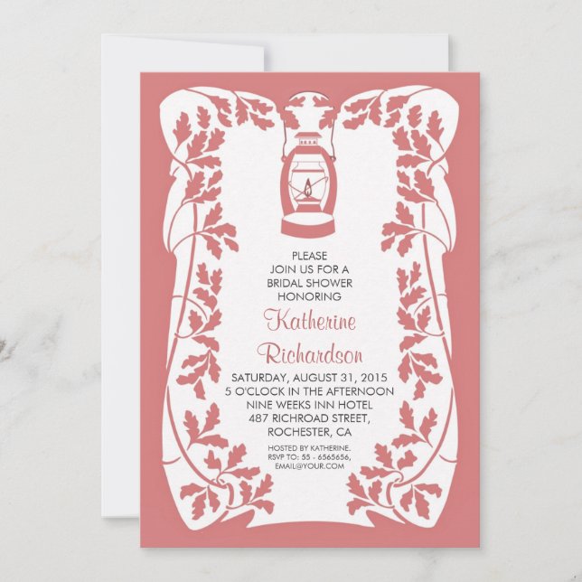 Invitación Ducha de novia rústica con linterna de aceite y ro (Anverso)